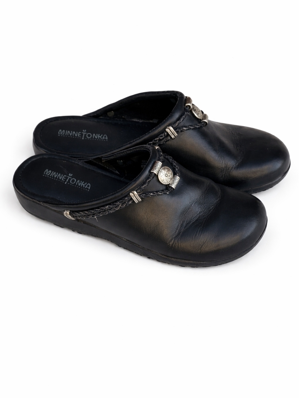 Minnetonka Black Leather ‎ Western Clogs 10